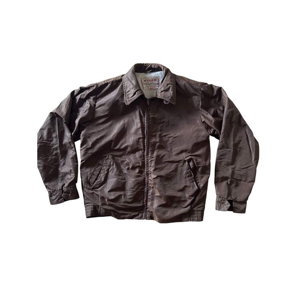 Vintage 50s 60s McGregor Anti Freeze Brown Nylon Jacket Talon Zipper USA Mens M